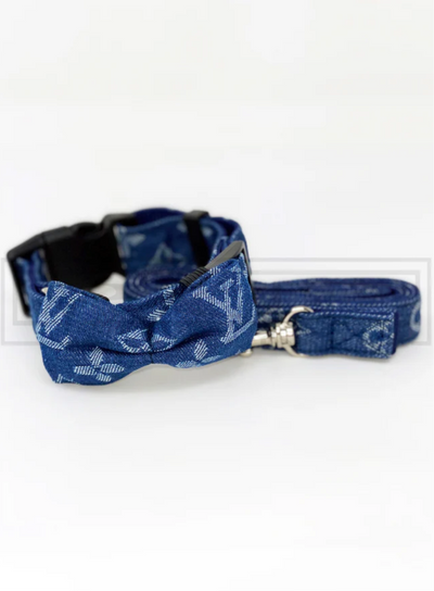 Ellie Blue Bowtie Collar And Whimsical Leash