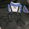 Miu Miu Blue Plaid and Sleeve with Black Denim Suspender Outfit